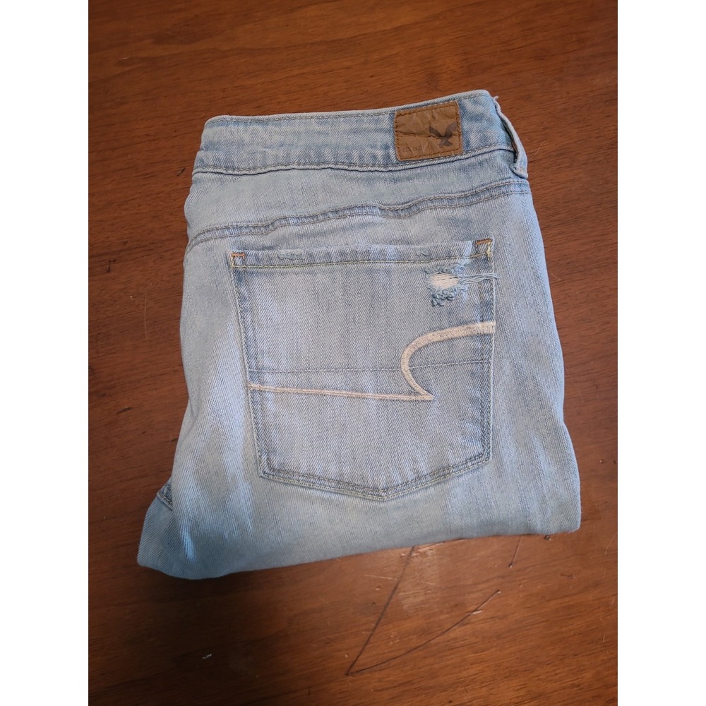 American Eagle Outfitters Women Jeans 12 Skinny Stretch Distressed Lt Blue